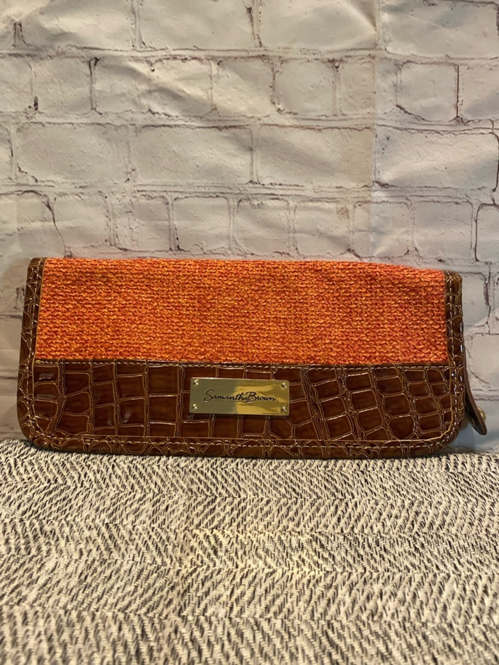 Samantha Brown Orange and Brown Textured Clutch